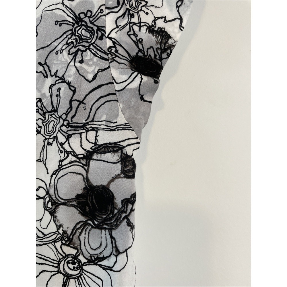 Vintage Carole Little XS Ivory Black Floral Rayon Cap Sleeve Blouse Career Top - Picture 8 of 12